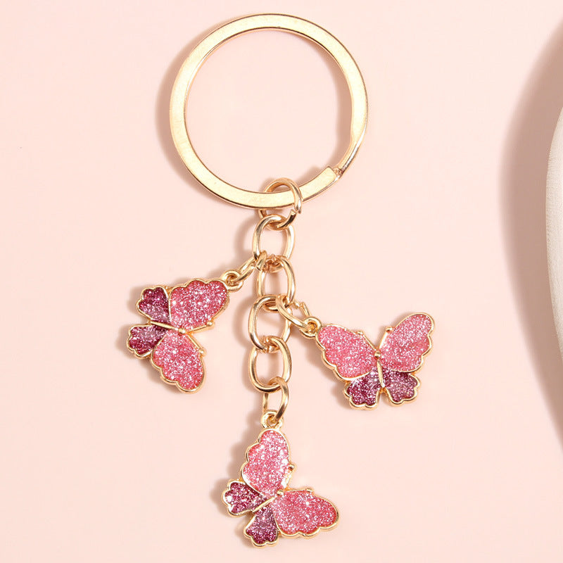 Wholesale Three Color Butterfly Diamond Crystal Metal Keychain